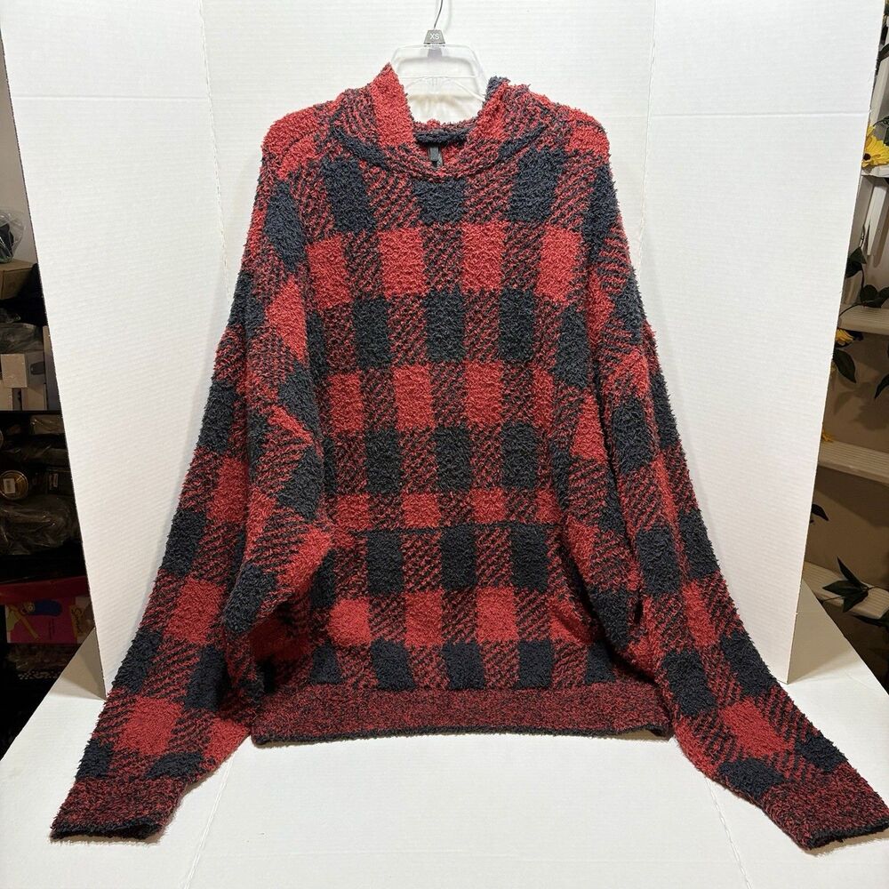 SKIMS Cozy Knit Hoodie Brick Buffalo Check Red Black Plaid Size 4X/5X Cabincore